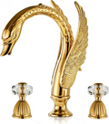 Swan 3 Hole Gold Brass Ornate Golden Copper Elegant 8 inch Bathroom Faucets Unique 3 Piece 2 Crystal Handles Bathroom Sink Faucet
